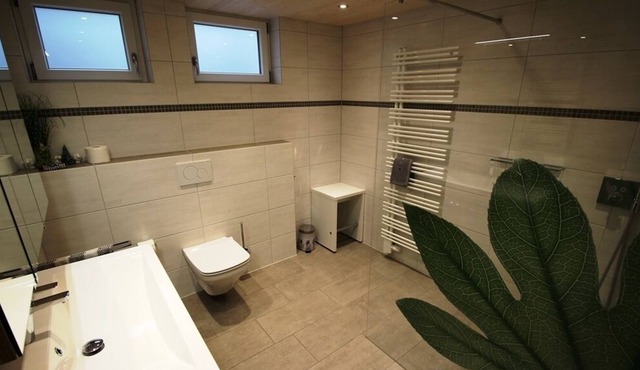 Ferienwohnung Berghansenhof, zwei Schlafzimmer, modernes Bad und Küche, Panoramafenster und Terrasse