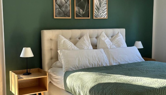 Ferienwohnung-Parkplatz-Balkon-Küche-SmartTV-Waschtrockner