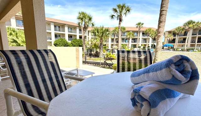 First Floor Condo, Two Pools, Large Patio, Outdoor Dining, Direct Beach Access, $300 in Free Tickets