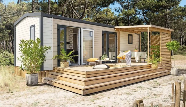 Flower Camping de Mars * - Mobile home Loire view 33m2 Premium/2 bedrooms + TV + LV + Clim + Terrace covered 4 people