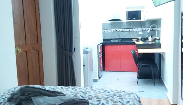 Fully equipped studio with kitchen; ideal for long stays.