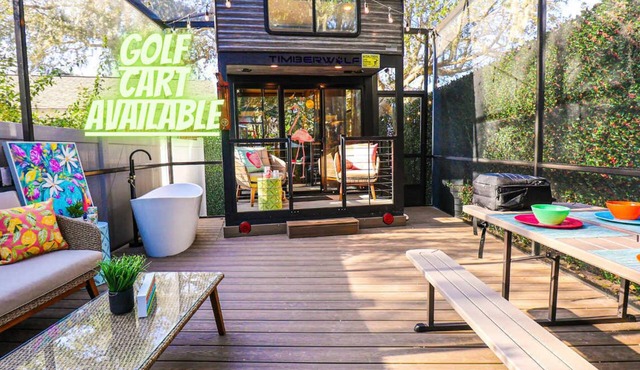 FunTropicalTinyHomeGolfCartLake