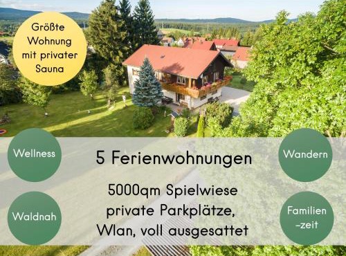 Gästehaus Philipp im Herzen des Fichtelgebirges - 5 Ferienwohnungen, großes Grundstück, Wald und Wiese, Wohnung mit privater Sauna, kostenfreie Parkplätze, WLAN