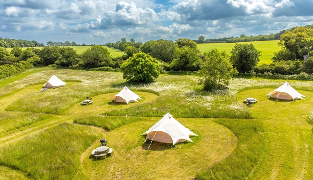 Glamping accommodation in Norfolk, Blancas Bell Tents sleeps up to 20 people.