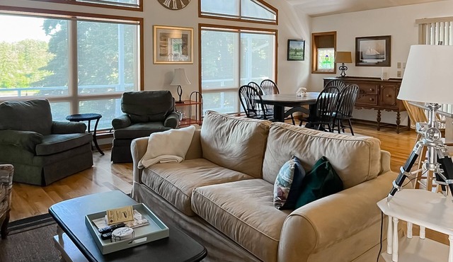 Gorgeous water view townhome with private hot tub, fireplace, firepit & big deck