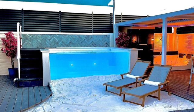 Heated Glass Pool + White Sand | Private Spa