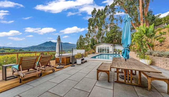 Hill Top Spa Retreat in Marin with private hot tub, pool, and panoramic views