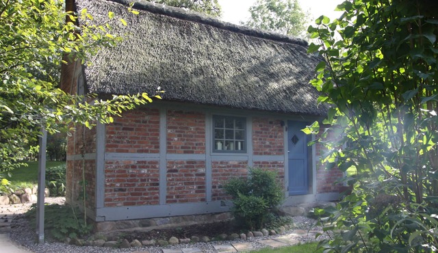 Hunting lodge under thatch on an idyllic horse farm