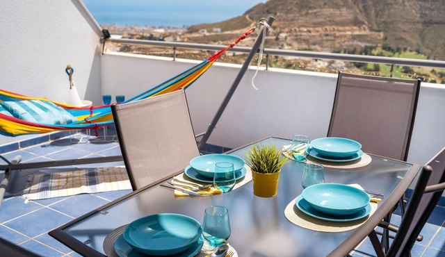 Inviting vacation apartment with panoramic view from the terrace.