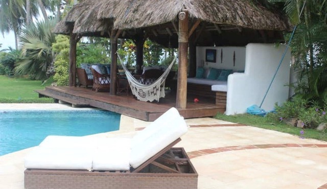Is a beautiful beach villa, gorgeous pool, with all facilities for a great st
