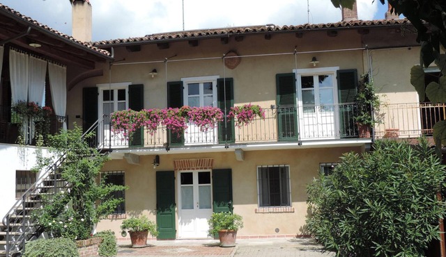 Isolated on hill, flat with terrace,garden among romanesque art,quiet,nature