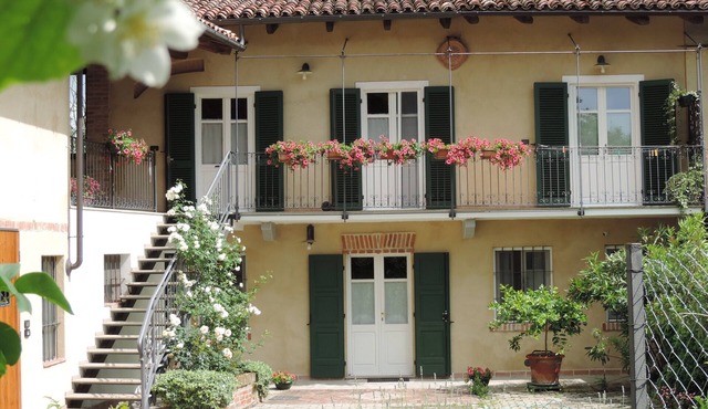 Isolated on hill, flat with terrace,garden among romanesque art,quiet,nature