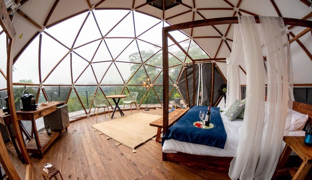 It is a beautiful luxury glamping site located next to a forest reserve and a great view.