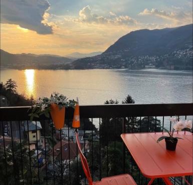 Lake Como Sunset Balcony Panoramic View in Blevio