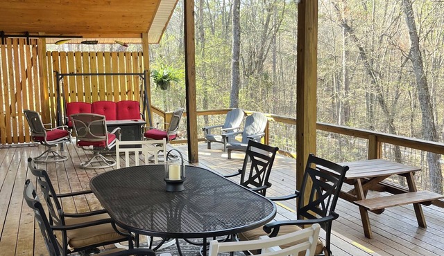 Lakeside Lodge for family fun with game room and covered deck! Fish & Swim!