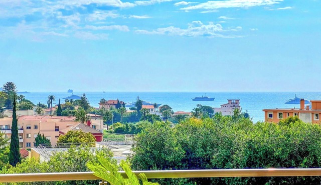 Large terrace with sea view - parking, air conditioning, direct beach access.