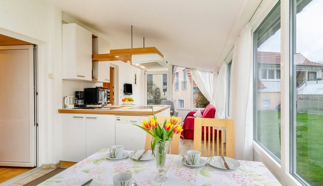Light-Flooded Holiday Apartment “Haus Nussbaum” close to Lake Constance with Wi-Fi, Terrace & Garden; Parking Available