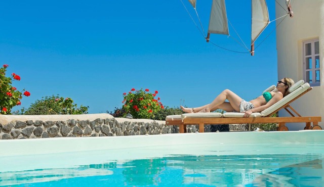 Lilac Windmill Santorini luxury villa with private pool and sea view