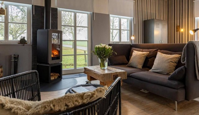 Loft design - heat cabin, fenced garden, fireplace