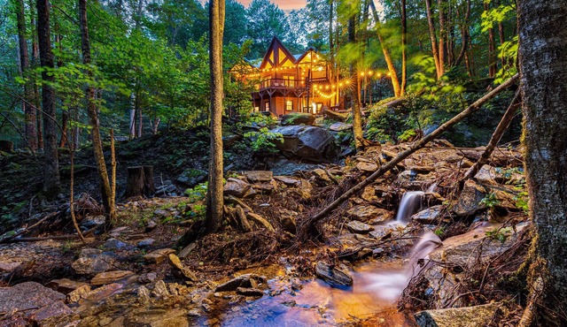 Log Cabin on Creek with Hot Tub and Arcade