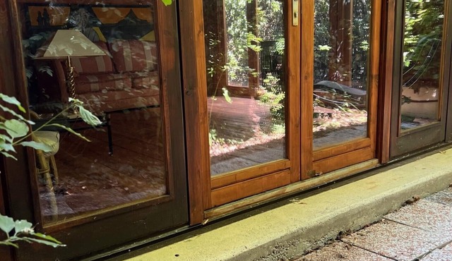 Lovely wooden accommodation surrounded by greenery