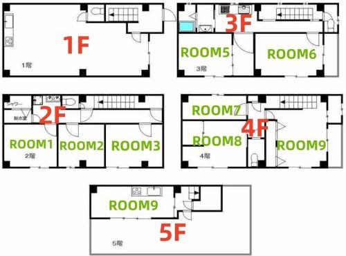 LUCK Accommodates up to 19 people Quiet area in central Osaka Shinsaibashi Kuromon Market Namba are next to each other and transportation in the city and airport is super convenient