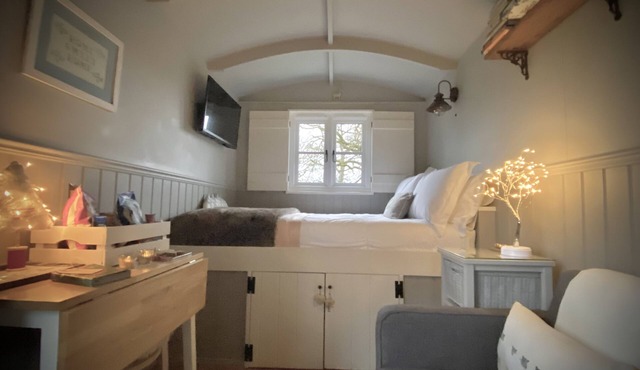 Luxurious shepherds hut with hot tub and pizza oven in the Scottish Trossachs