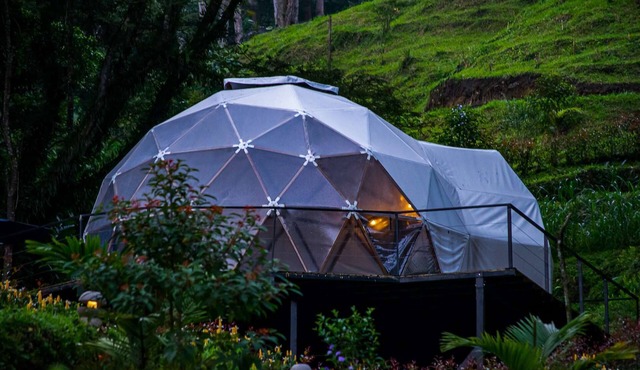 Luxury glamping site located next to a stream
