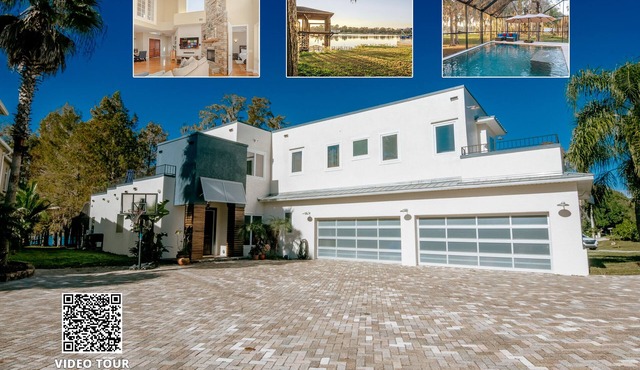 Luxury Lakefront Retreat w Pool, Balcony, Firepit, Dock, Orlando, FL Sleeps 12