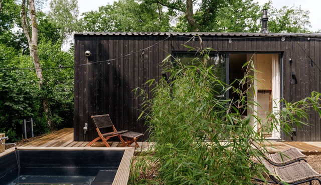 Luxury Spa Tiny House with hottub, in the woods, Japandi style