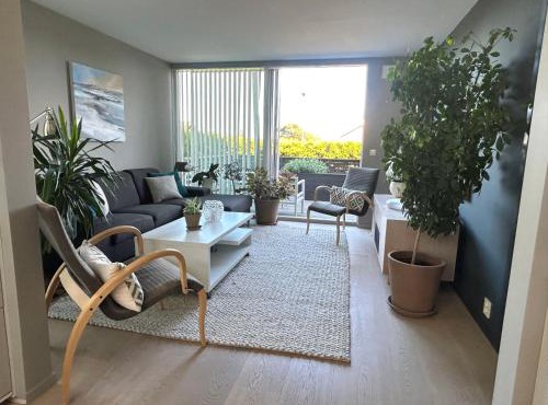 Lys leilighet med fine uteplasser - 2 soverom samt 2 soveplasser i åpent rom i andre etasje