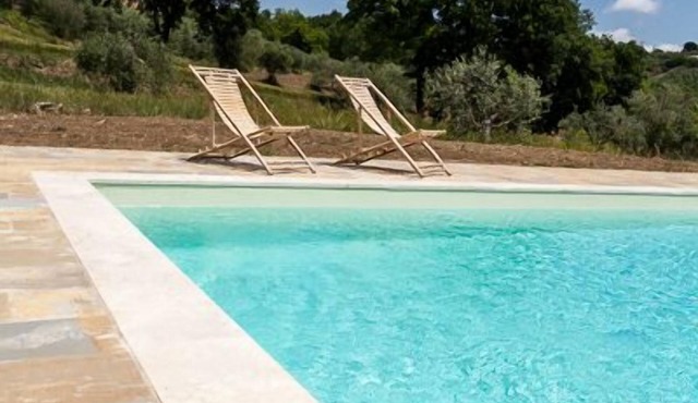 Manor house with private swimming pool surrounded by greenery