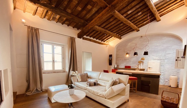 modern apartment with Romanesque patio