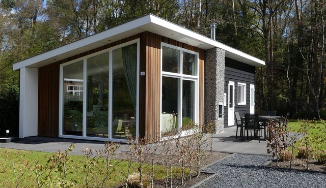 Modern chalet with a barbecue at the forest
