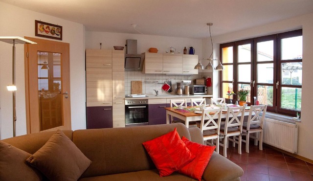 Modern holiday flat on a fenced property.