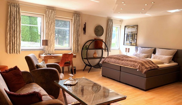 Modern junior suite with kitchen and garden terrace