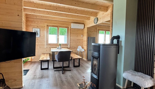 Modern log cabin with sauna, natural views, and chalet charm