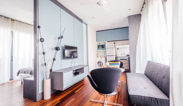 Modern private studio room EZS-7 with shared pool in bungalow house