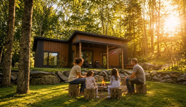 Modern Riverfront Spa firepit 8 min Lac Simon