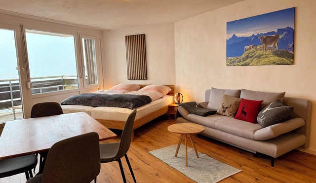 Modern studio with mountain view, balcony & wellness - sauna & pool | Scheidegg