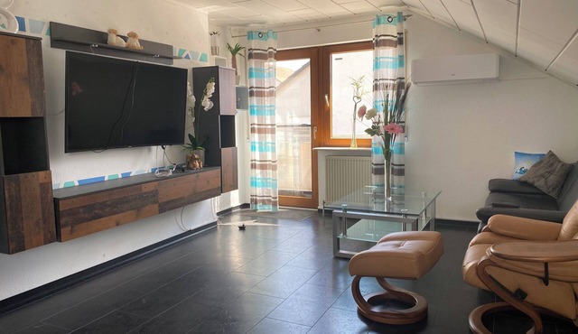 Modern vacation apartment Neckarschleife, air conditioning living area and bedroom