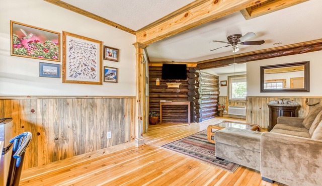 Mountain & valley-view dog-friendly cabin with courtyard, partial AC, and WiFi