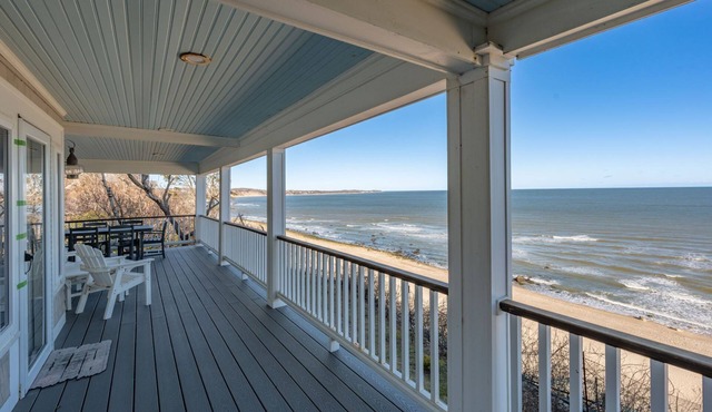 Oceanfront home on Sagamore Beach with panoramic views of Cape Cod Bay, sleeps 10