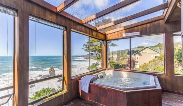 Oceanfront w/sweeping views, decks, hot tub and dog friendly!Gualala/Sea Ranch