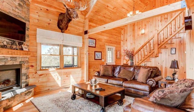 OE Beautiful modern log home on 17 acres private views fire pit Ping Pong AC