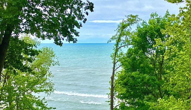 ON LAKE MICHIGAN WITH PRIVATE BEACH! Access from yard via private stairwell!