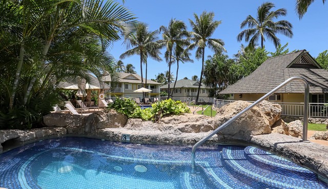 Open concept home with pool, hot tub, & beach access in a gated community