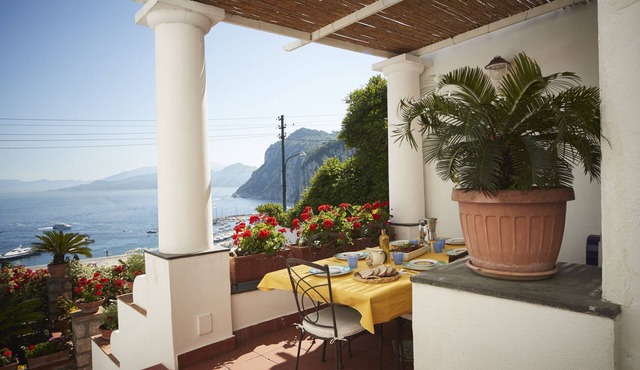Panoramic house on Naples gulf and Capri harbor, with terrace and garden
