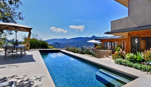 Panoramic mountain vista retreat surrounded by nature and Malibu beaches nearby.