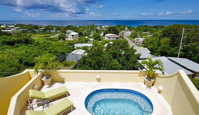 Panoramic sea views, Modern home, private pool and 10 minute walk to the beach.